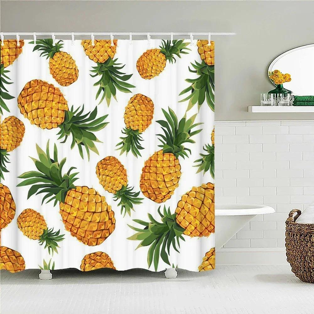 Tropical Fresh Fruit Shower Curtain Bathroom Waterproof Polyester Lemon Pineapple 3D Printing Curtains For Bathroom Shower