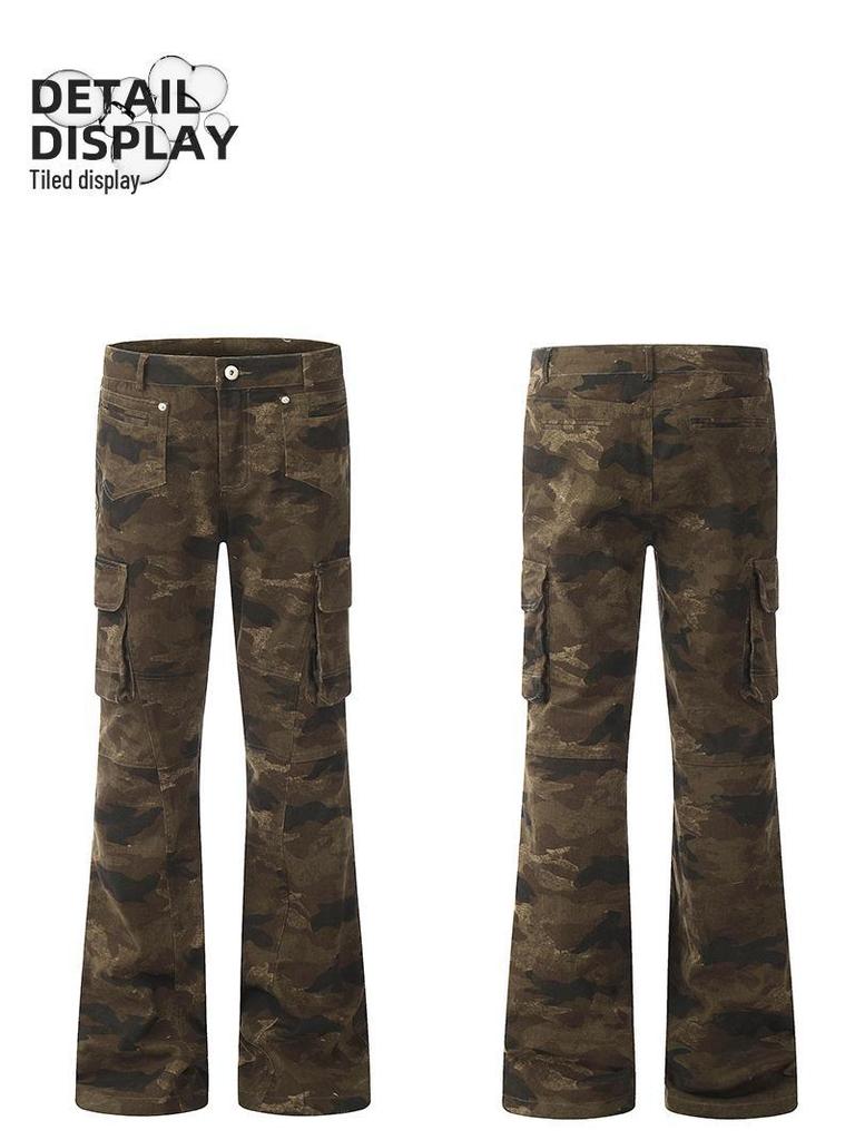OREETA Retro Hip-Hop Slim Camouflage Flared Pants for Men and Women
