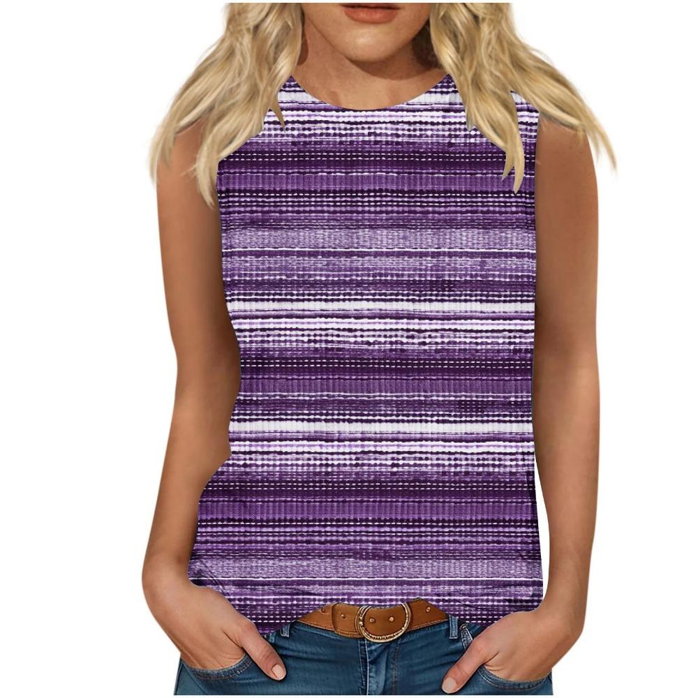 Bunte Streifen 3D-Druck Tanktops Damen Neu O-Ausschnitt Lässige Weste Schulterfrei Y2k Elegant Ärmelloses Top Camisole Damenbekleidung