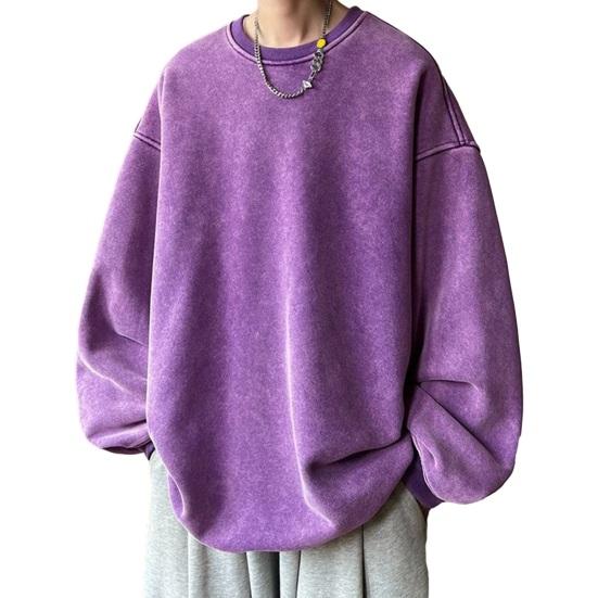 Felpa da uomo autunno inverno o collo pullover caldo tinta unita allentato vintage di media lunghezza streetwear pullover casual spesso caldo da uomo top primaverile