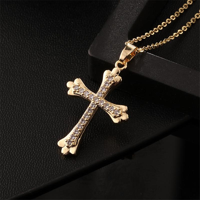 Vintage Punk Zircon Cross Pendant Necklace Stainless Steel Fashion Choker Collar Jewelry Birthday Gifts For Women Girls