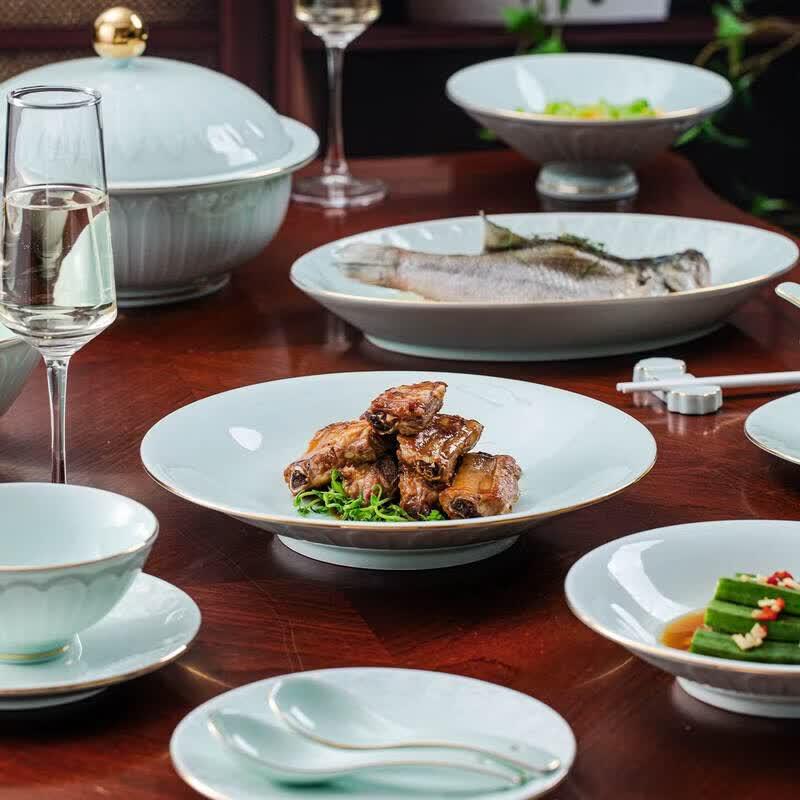 Aowei Jingdezhen Celadon Porcelain Dinnerware Set