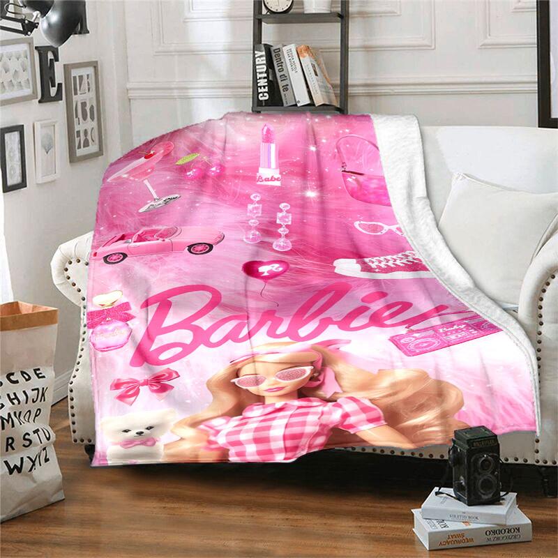 1ks Růžová Barbie Glamour Doplňky Kreslená deka, Přenosná přehoz na cesty a kempování, Celoroční útulná deka, Ideální dárek