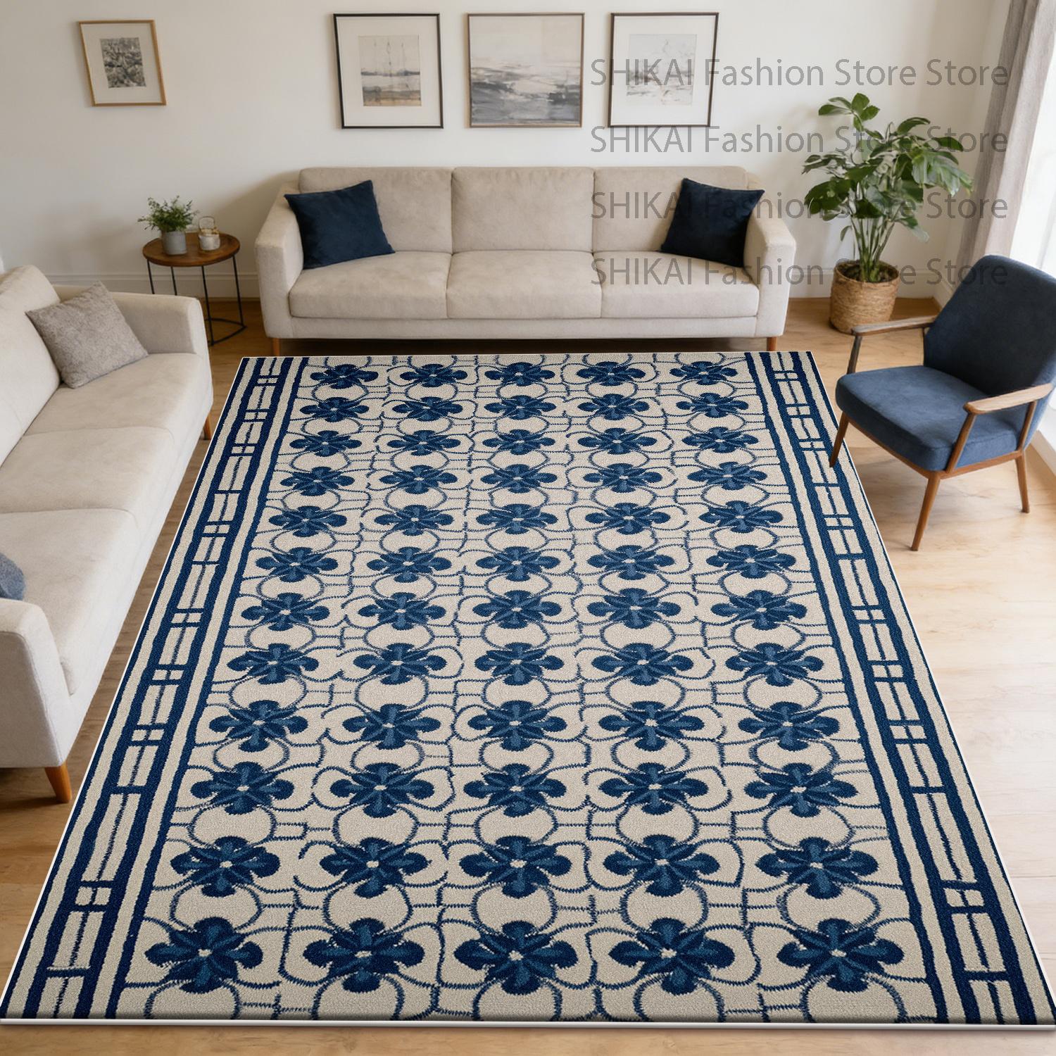 

Blue Modern Geometric Style Big Living Room Rug Decoration Laundry Room Antiskid Fluffy Carpet Easy Clean Short Velvet Floor Mat 60x90cm