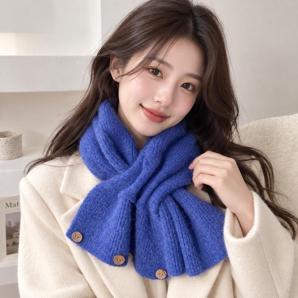 Thickened Short Knit Neckerchief Adjustable Fit Crossed Button Muffler Students