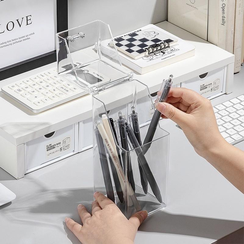 Flip-Top Clear Makeup Brush Holder Cosmetic Storage Box Dust-Proof Desktop Organizer For Brushes And Accessories