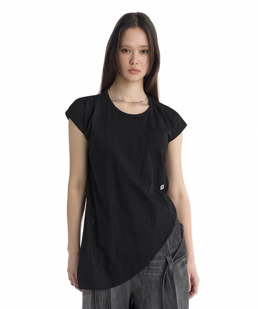 Teulimingbeodeu Jersey Draped Dolman T-Shirt [ Black ]