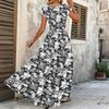 Women Vintage Floral Print V Neck Waist Cinched Short Sleeve Maxi Dress Casual Summer Long Dress for Daily Wear