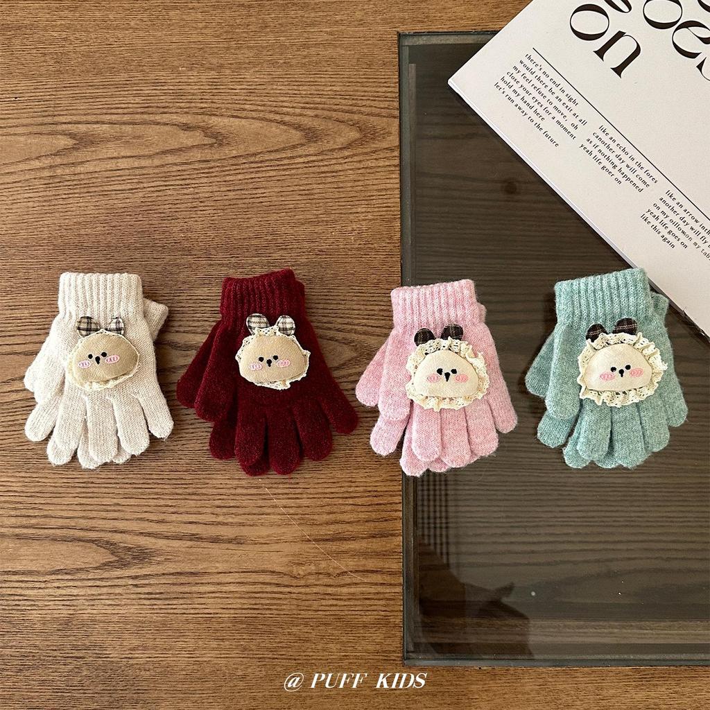 Winter Children's Cartoon Knit Gloves - Five-Finger Design for Boys & Girls