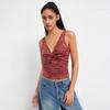 Damen ärmelloses Wickel-Tanktop mit Blumenmuster, V-Ausschnitt, figurbetont, kurz, Camisole, sexy Y2K, Urlaubs-Layering-Weste