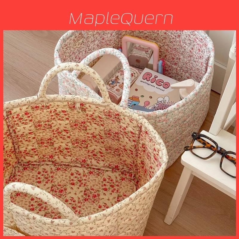 Floral Fabric Storage Basket With Foldable Handle For Home Organization And Gift Use