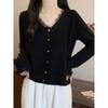 Black V-neck Fall and Winter Underwear Long Sleeved Top Lace