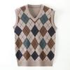 Autumn Winter Men's V-Neck Knitted Warm Vests Casual Sleeveless Knit Sweater Men Business Plaid Vest