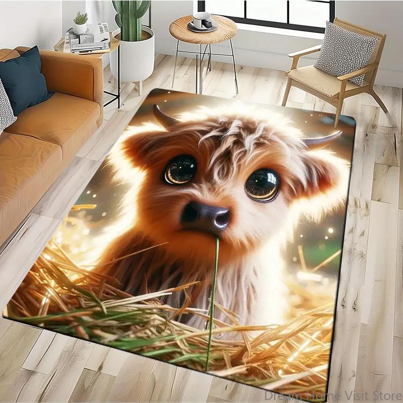 15 Size Highland Cow Printed Carpet Rugs for Home Living Room Bedroom Sofa Doormat Decor,kids Area Rug Non-slip Floor Mat