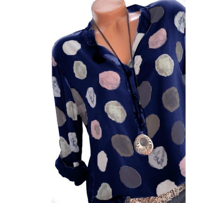 Elegant Women Fashion Polka Dots Print Chiffon Blouse With Long Shirt Sleeves