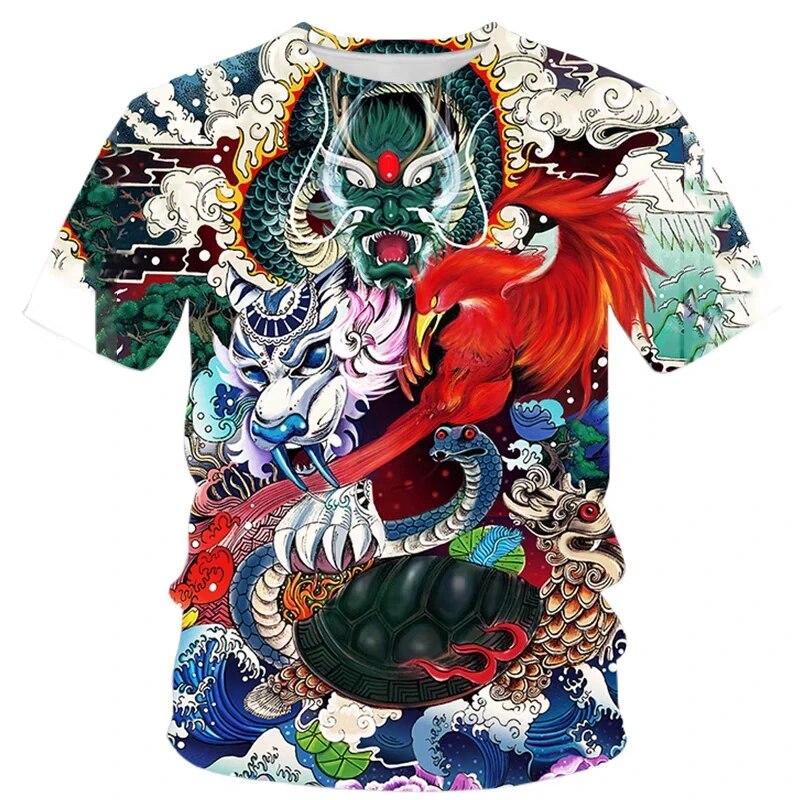 Summer Fashion Cool Chinese Dragon Graphic T Shirts For Men Trend Casual Handsome Street Printed Round Neck Short Sleeve Tops
