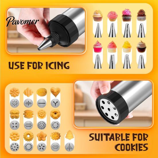 Food-grade Cookie Press with Nozzles Stainless Steel Biscuit Maker Easy Squeeze Baking Tool for Cookies Dough Decorating Home Commercial Use