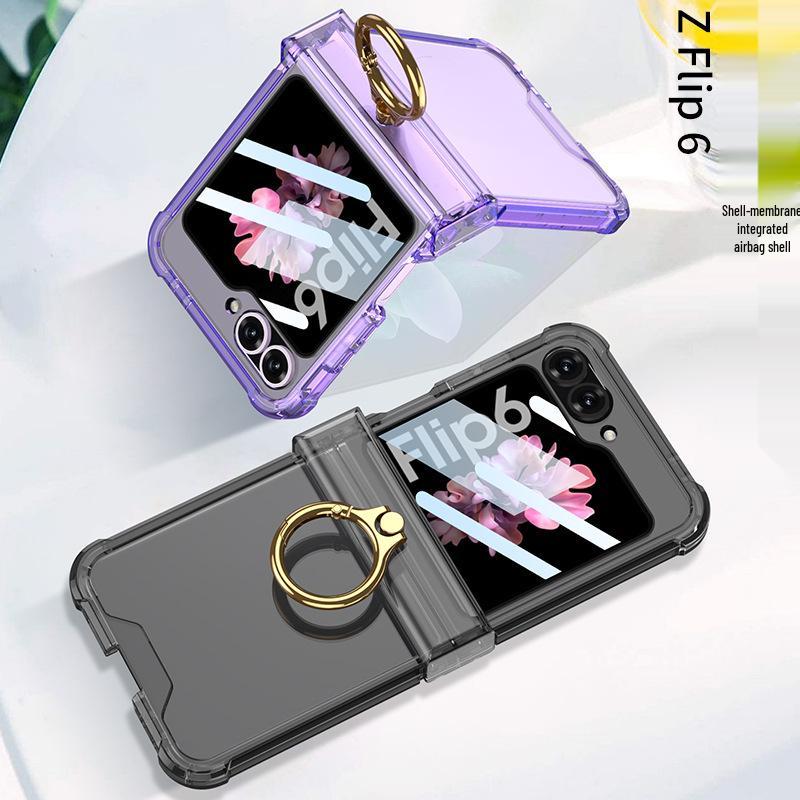 Samsung ZFlip6 Clear Case with Airbag Ring & Hinge Protection - Unisex and Fashionable Anti-Fall Design