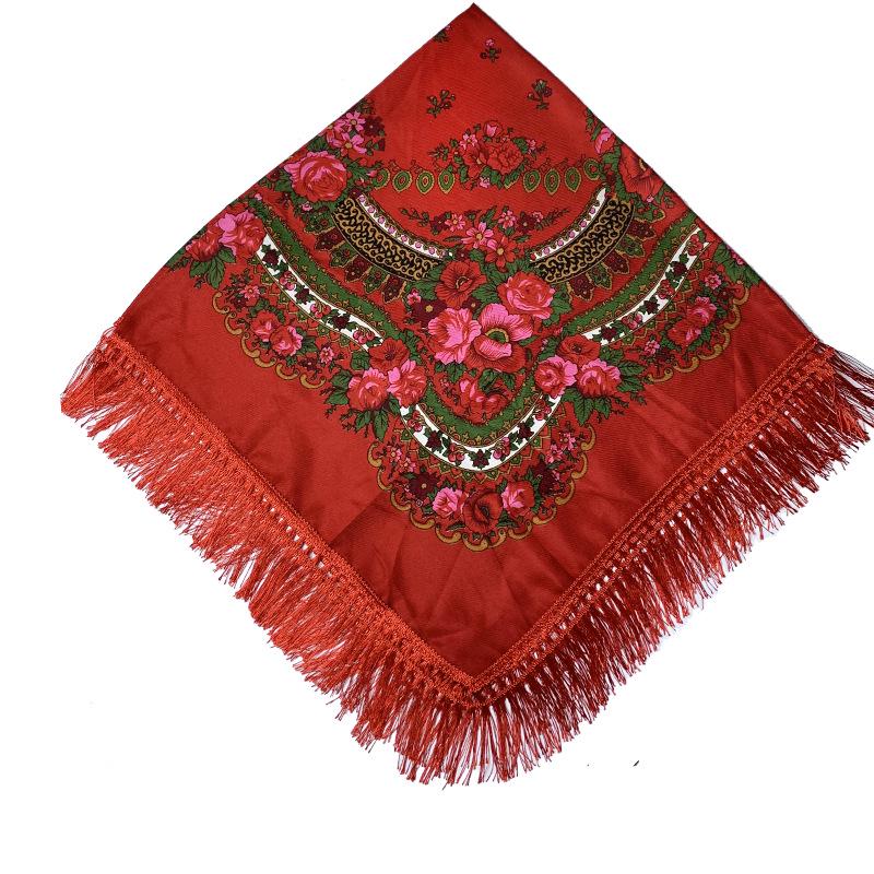 Russian Style Printed Tassel Square Scarf