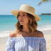 Handwoven Straw Beach Sun Hat Wide Brim Sunscreen Hat Fashionable Panama Cap  Women Summer