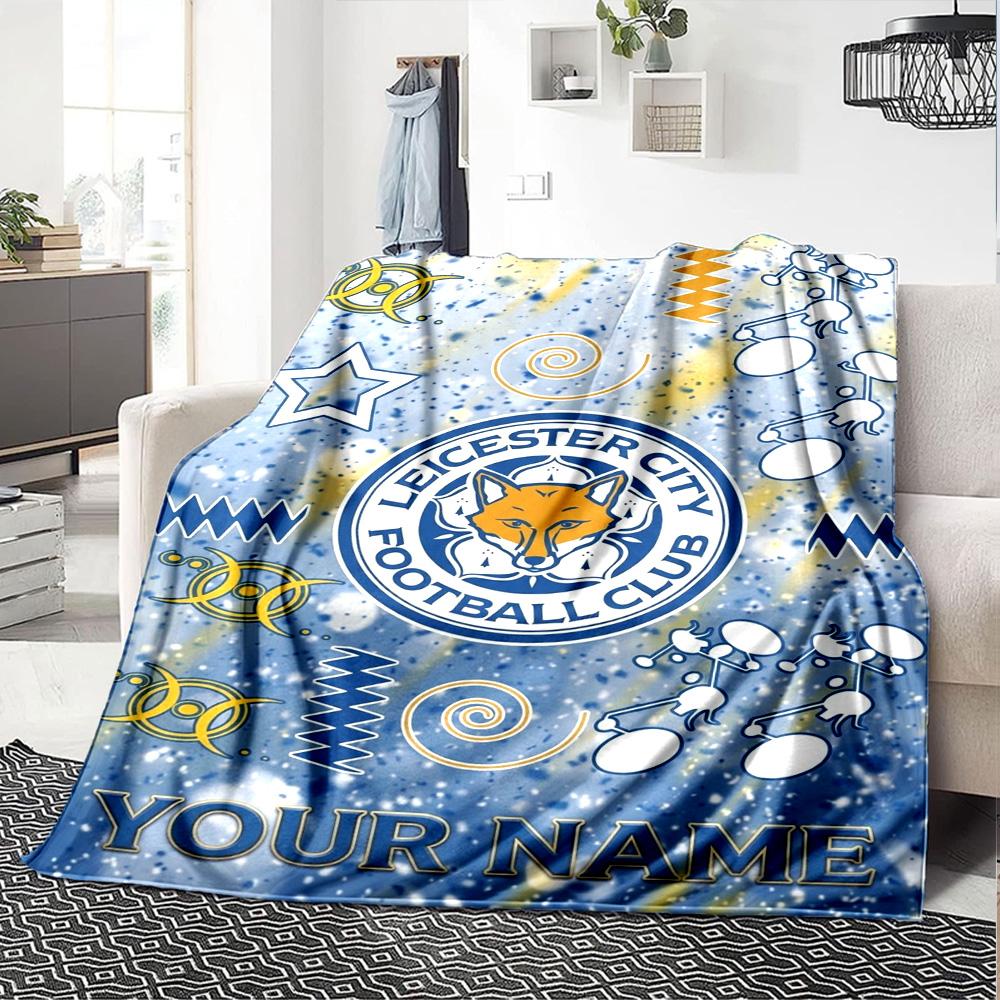 Name Custom Leicester City FC Logo Print Flannel Blanket High Quality Warm Comfortable Cover for All Seasons Perfect for Gifts Home Decor