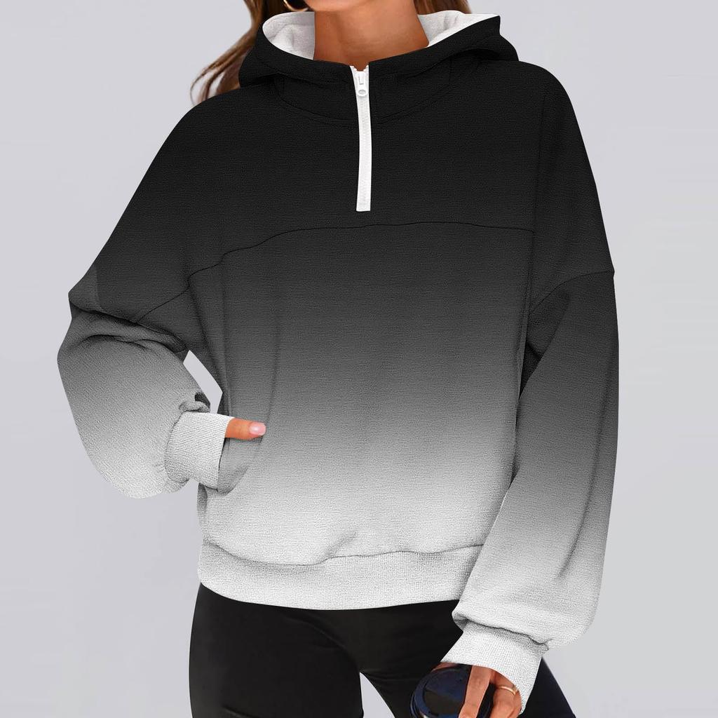 Women's Fashionable Solid Color Hooded Long Sleeved Sports Casual Pullover Sweatshirt Top