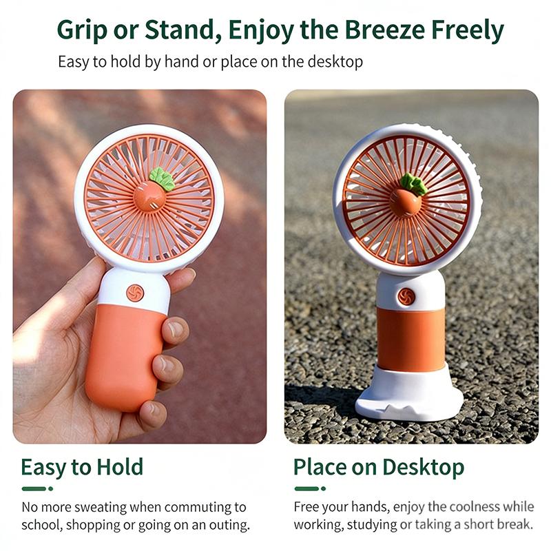 Usb Rechargeable Portable Handheld Fan – Cute Plastic Design, Dual Use (Handheld/Stand), Summer Cooling Fan For Kids & Adults