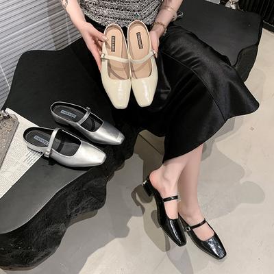 Baotou Half Slippers Women's Summer Outer Wear Spring and Autumn New Korean Version French Evening Breeze Temperament Silver Single Shoes Thick H