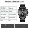 GOLDEN HOUR Fashion Business Watch Stainless Steel Waterproof Chronograph Quartz Watch Automatic Quartz Chronograph Men's Date, Black, 1.65 Inch,