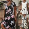 JPNTKY Fashion Summer Spring Short Sleeve V-Neck Casual Dresses