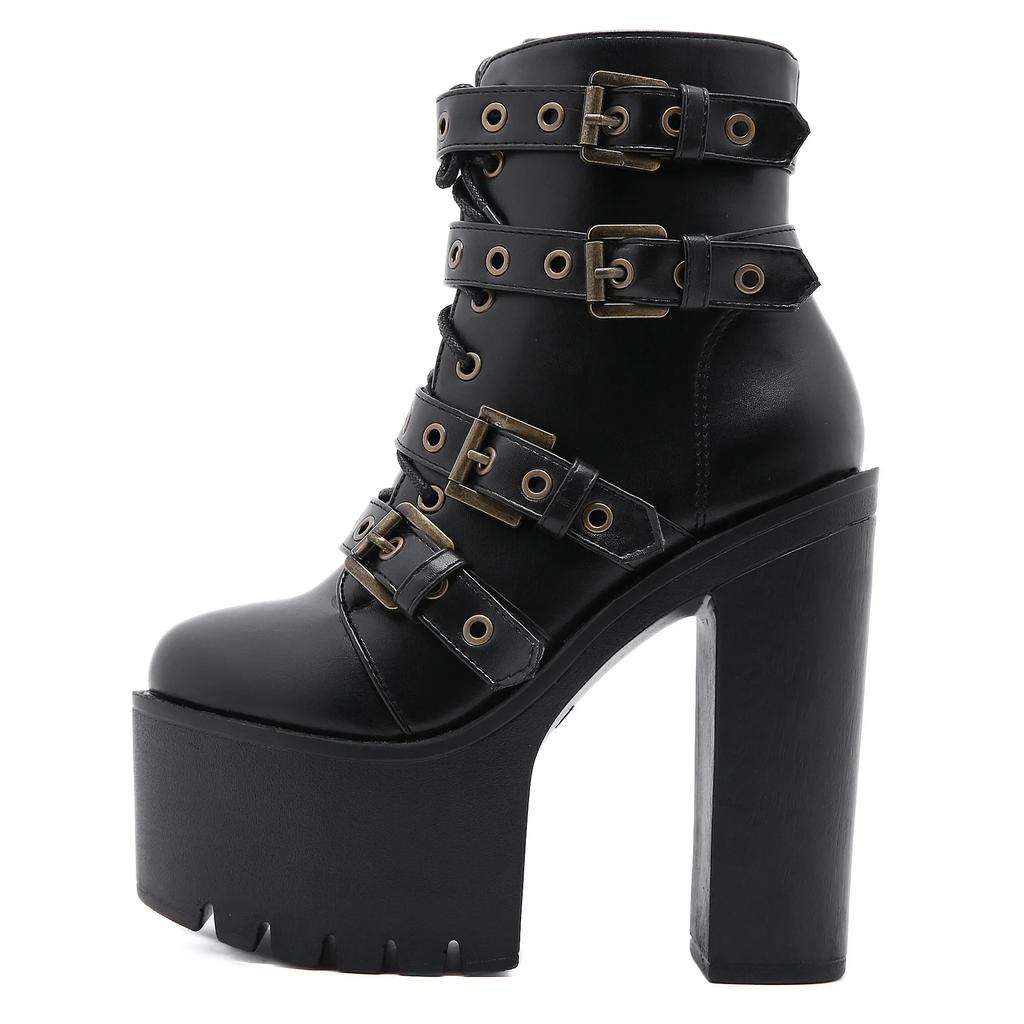 Sexy Rivet Black Ankle Boots Women Platform Soft Leather Autumn Winter Ladies Boots With Zipper Ultra High Heels Shoes