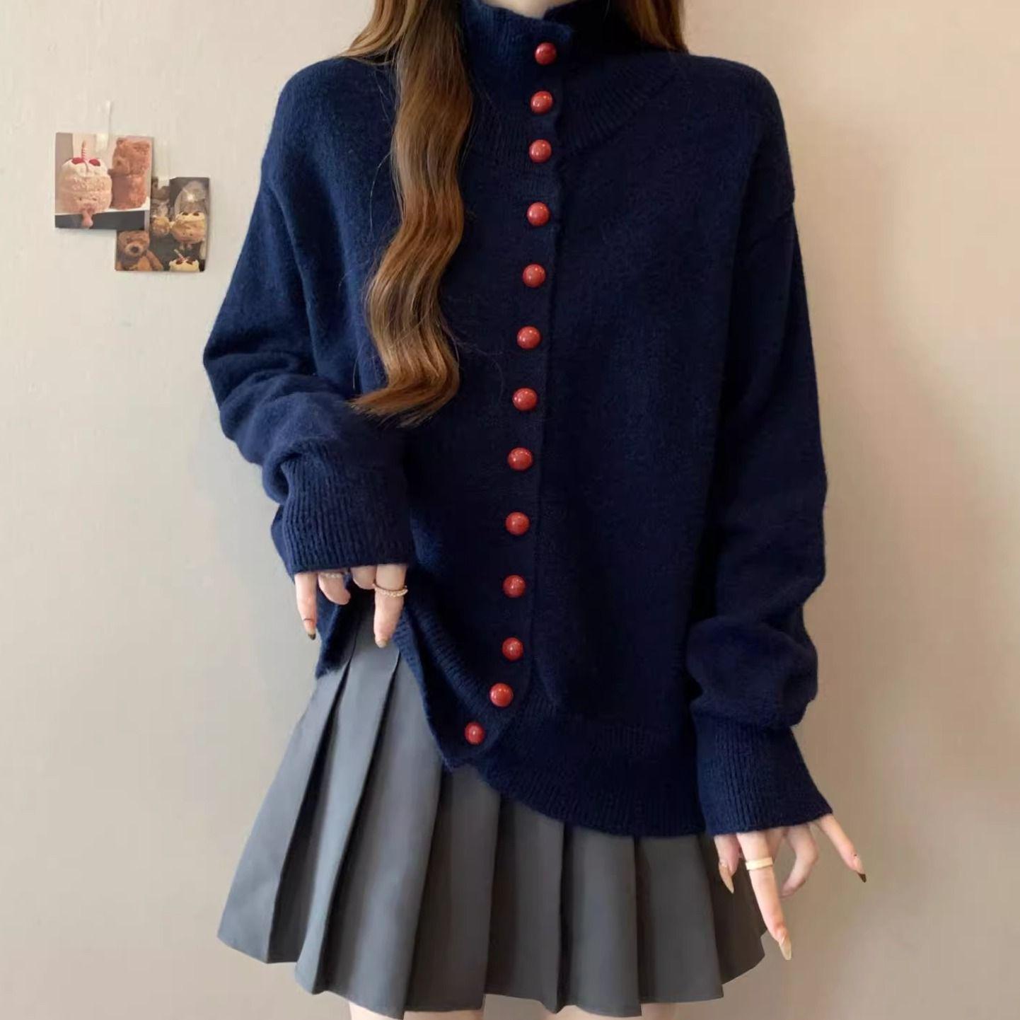 

Women s Plus Size Cozy High Neck Knit Cardigan - Autumn/Winter Loose Fit Sweater M