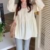 Navava Women Lovely Shirring Loose Fit Thin Long Sleeve Blouse Nb3088
