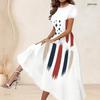 Women Plus Size Round Neck Short Sleeve American Flag Print A Line Long Dress