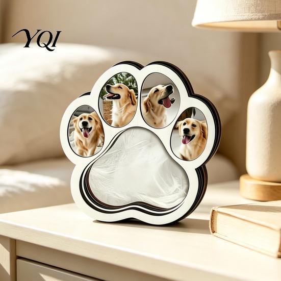 Pet Memorial Desk Decor Wooden Paw?Shaped Picture Frame, Keepsake Photo Frame with Fur Storage Compartment, Loss Remembrance Tabletop Ornament
