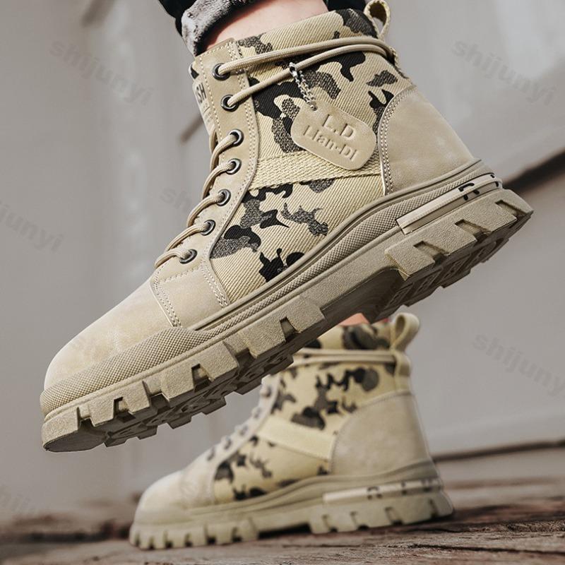 Fashion Retro Camouflage Design Thick Soled Casual Short Boots for Men Autumn 2025 New High Top Comfortable Non Slip Fashion Ankle Boots