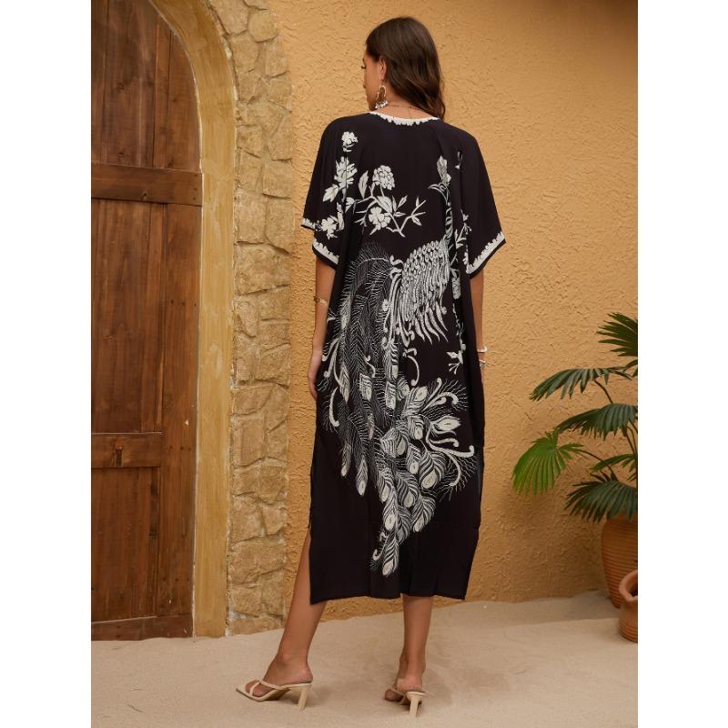 Plus Size Beach Print Beach Holiday Bikini Cover Up for Women