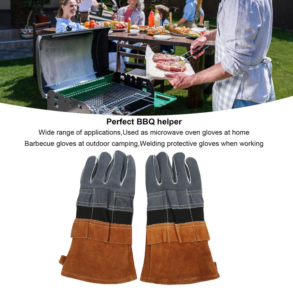 1 Pair of Heat Resistant Gloves  proof Flame Retardant Non Scalding Leather for BBQ Grill