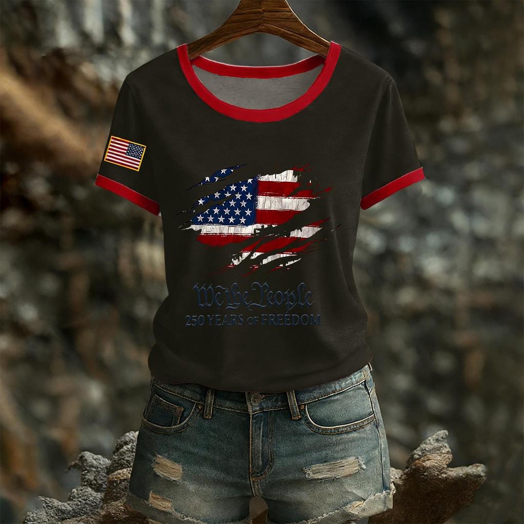 Damen Casual Rundhals Kurzarm Pullover Bedrucktes T-Shirt Top