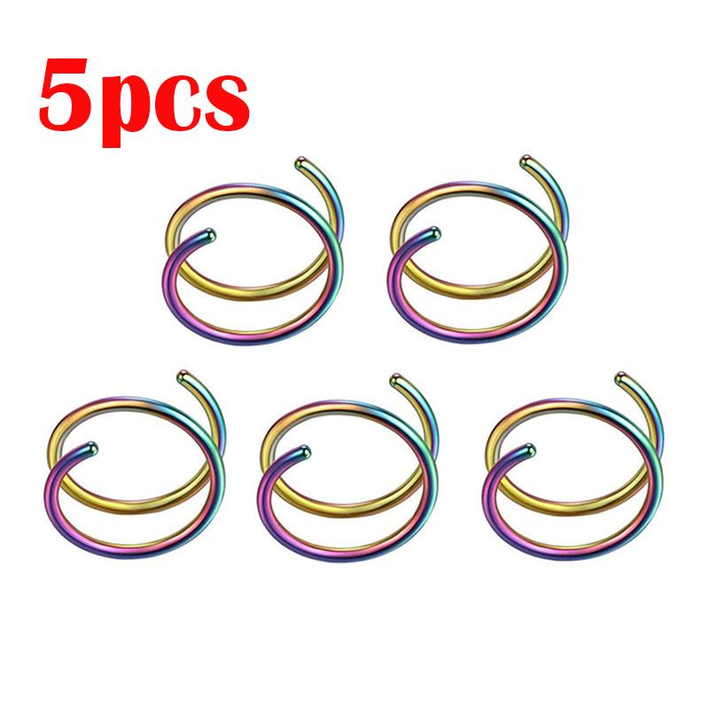 5/1pcs Stainless Steel Double Nose Hoop Ring Silver Color Spiral Nose Hoop Set for Women Men Nostril Piercing Jewelry