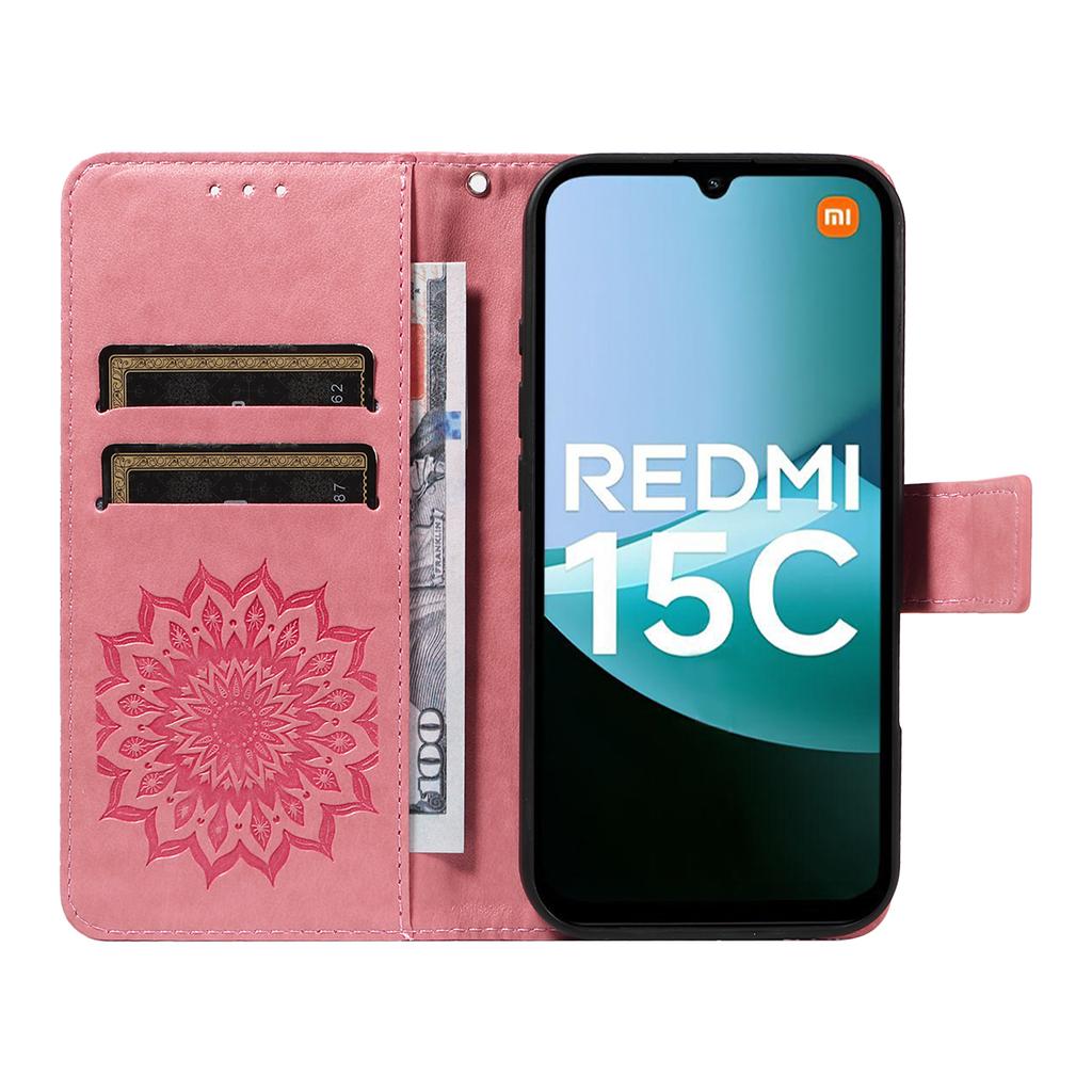 For Xiaomi Redmi 15C 4G (173mm) Leather Wallet Case Sunflower Imprinted Phone Cover
