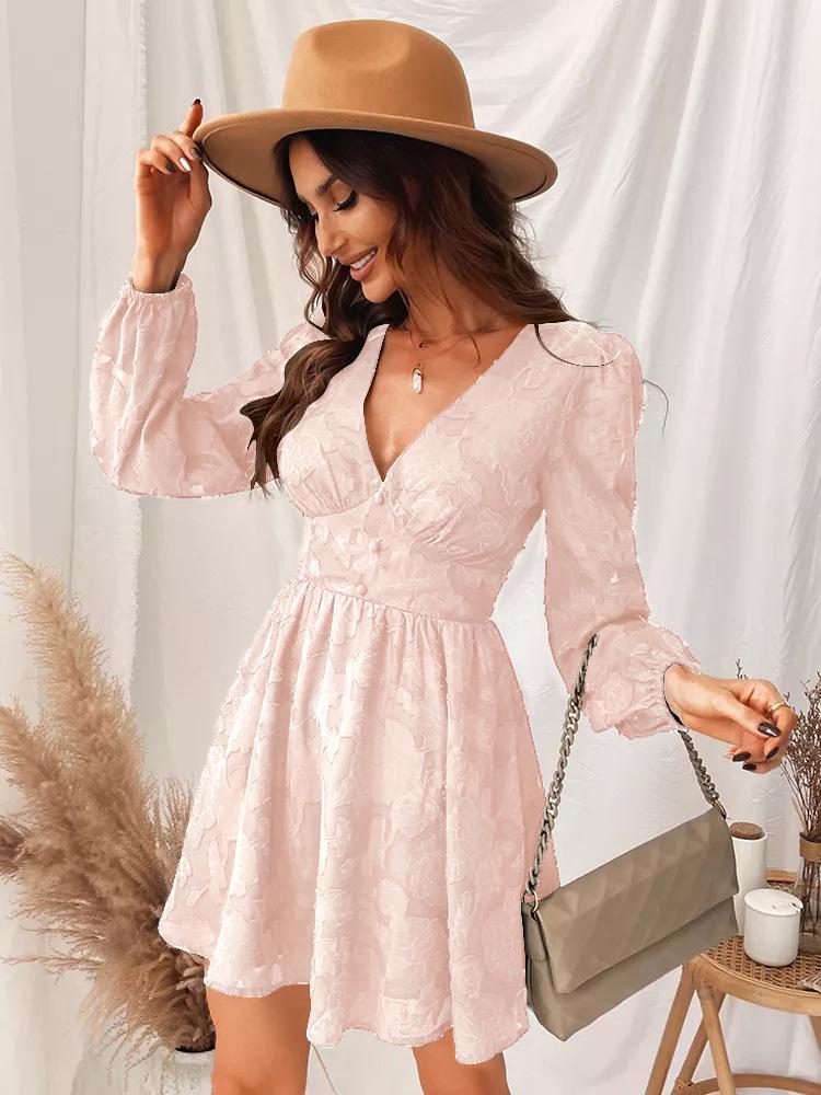 

Women s Low-Cut A-Line Green Mini Dress with Long Sleeves - Sexy Party Wear for Spring & Autumn 2023. Medium розовый