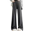 Women's Solid Color Wide-Leg Pants - Autumn/Winter 2024, Mid-Waist, Loose Straight-Leg, Floor-Length