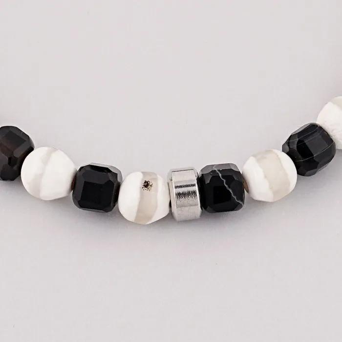 Side Cut Square Black and White Gemstone Bracelet (C2503AC1269_BK)