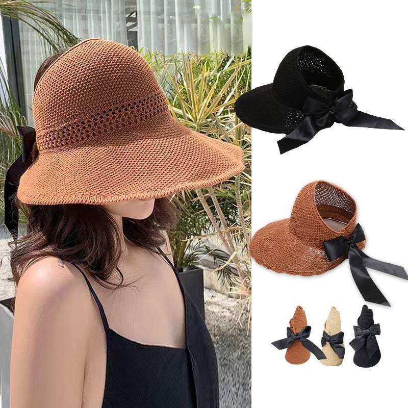 New Style Butterfly Bow Wide Brim Sun Hat For Women Cute Outdoor Mesh Sunshade Hat
