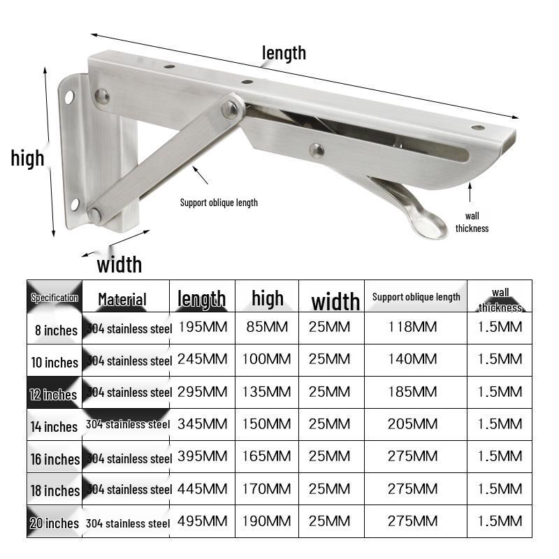 Stainless Steel Folding Triangle Wall Shelf Bracket