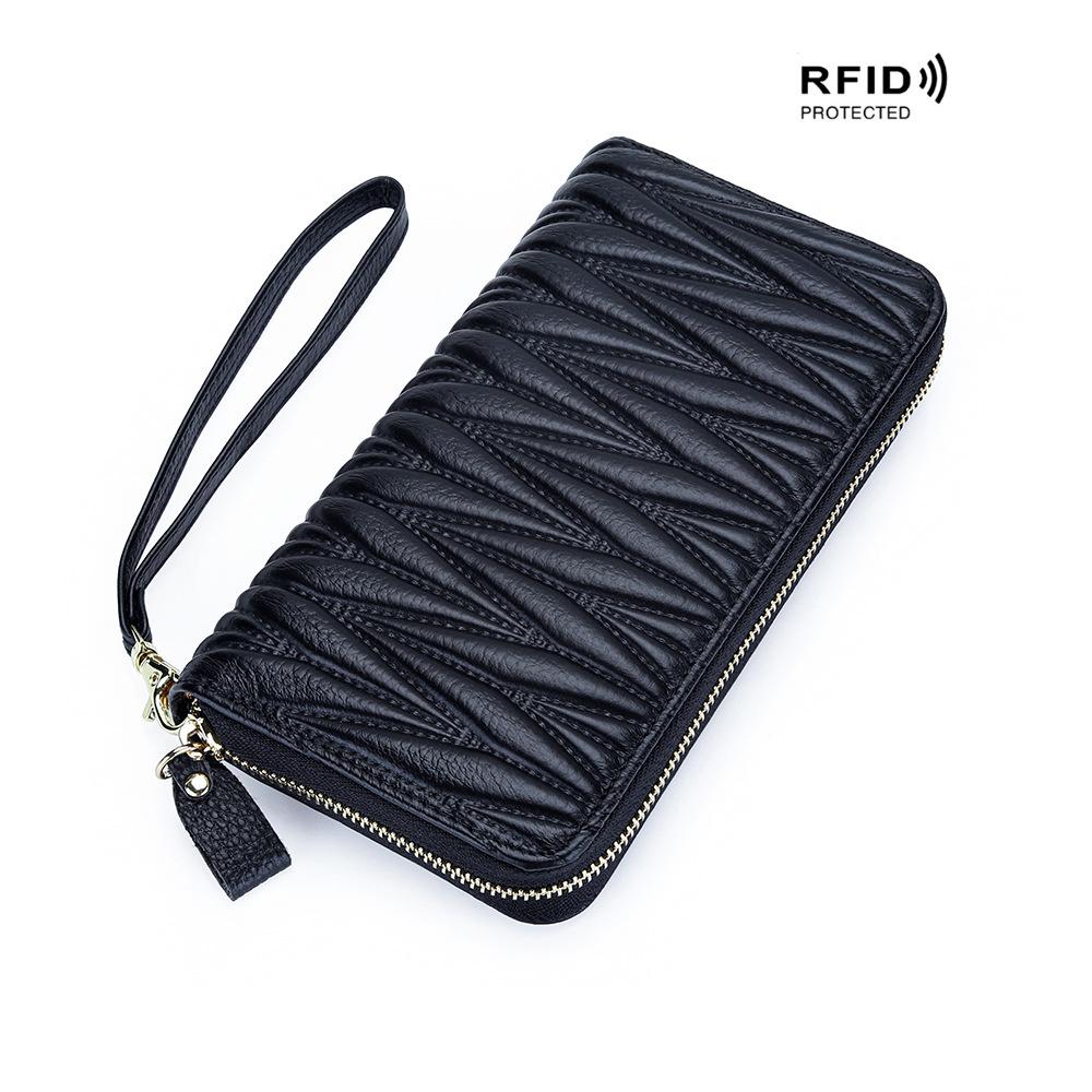 Leather Women's RFID Wallet Long Zipper Handbag Wallet Multi-card Position Card Bag Anti-degaussing Large Capacity Soft Cowhide