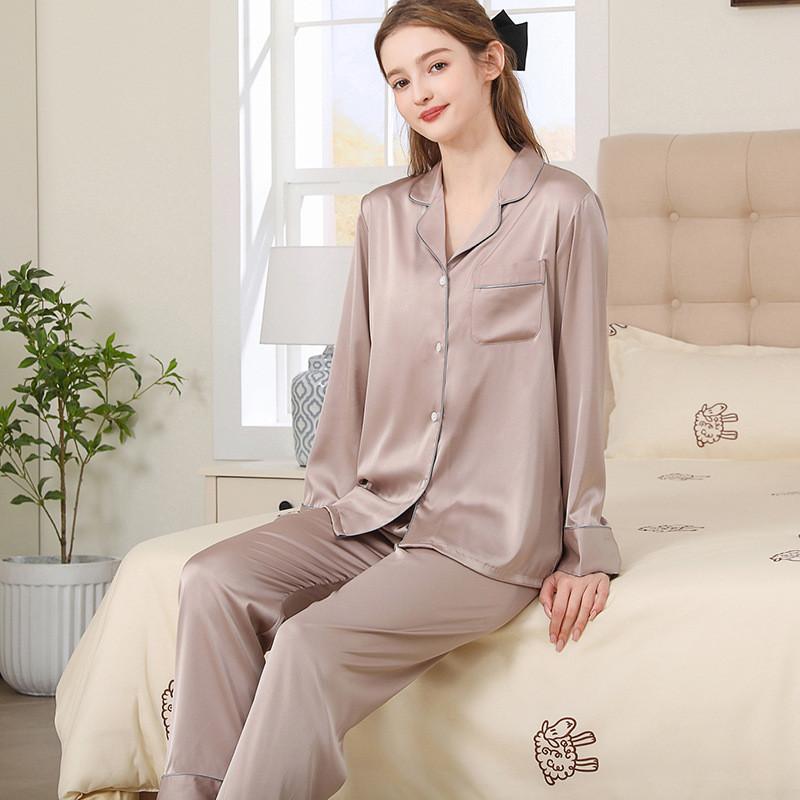 Silk Pajama Set For Women Spring Summer Light Breathable Lounge Sleepwear For Home Use