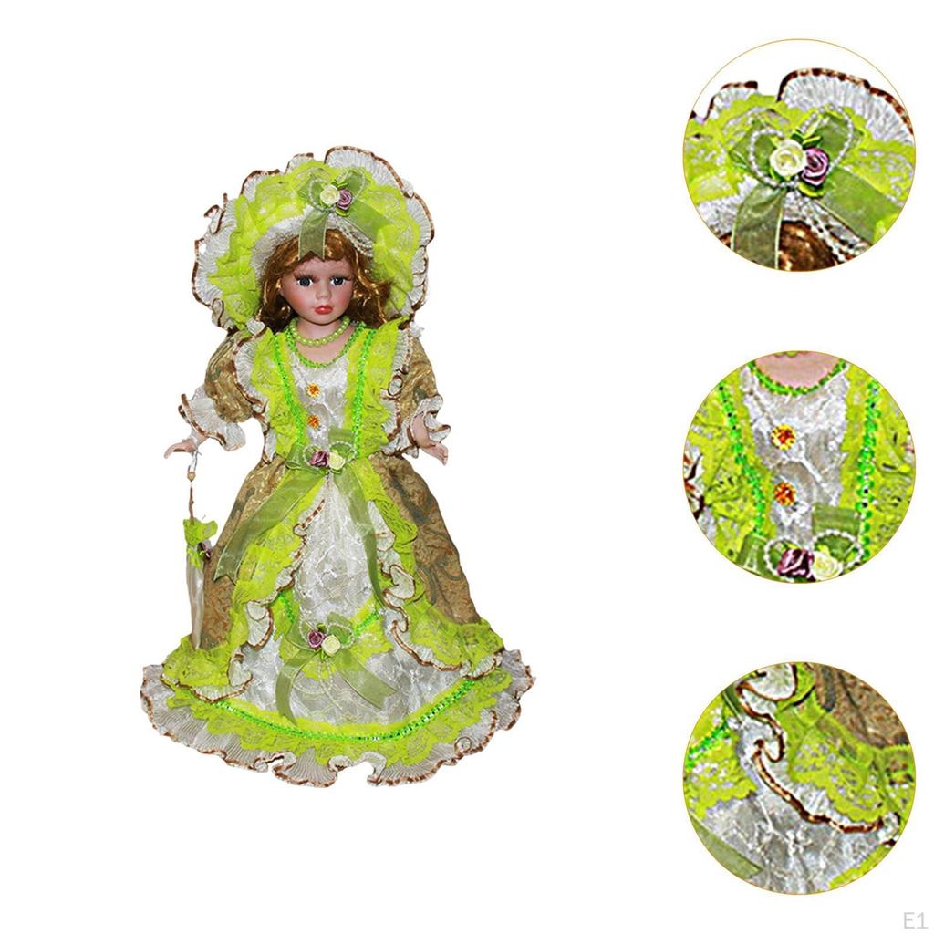 16inch Ceramic Doll with Hat and Hair Porcelain Beautiful Woman Miniature Figure for