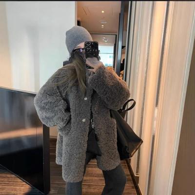 Manteau en laine d'agneau à fourrure intégrée pour l'automne et l'hiver, pour femme, de longueur moyenne à longue, ample, style décontracté, haut de gamme.
